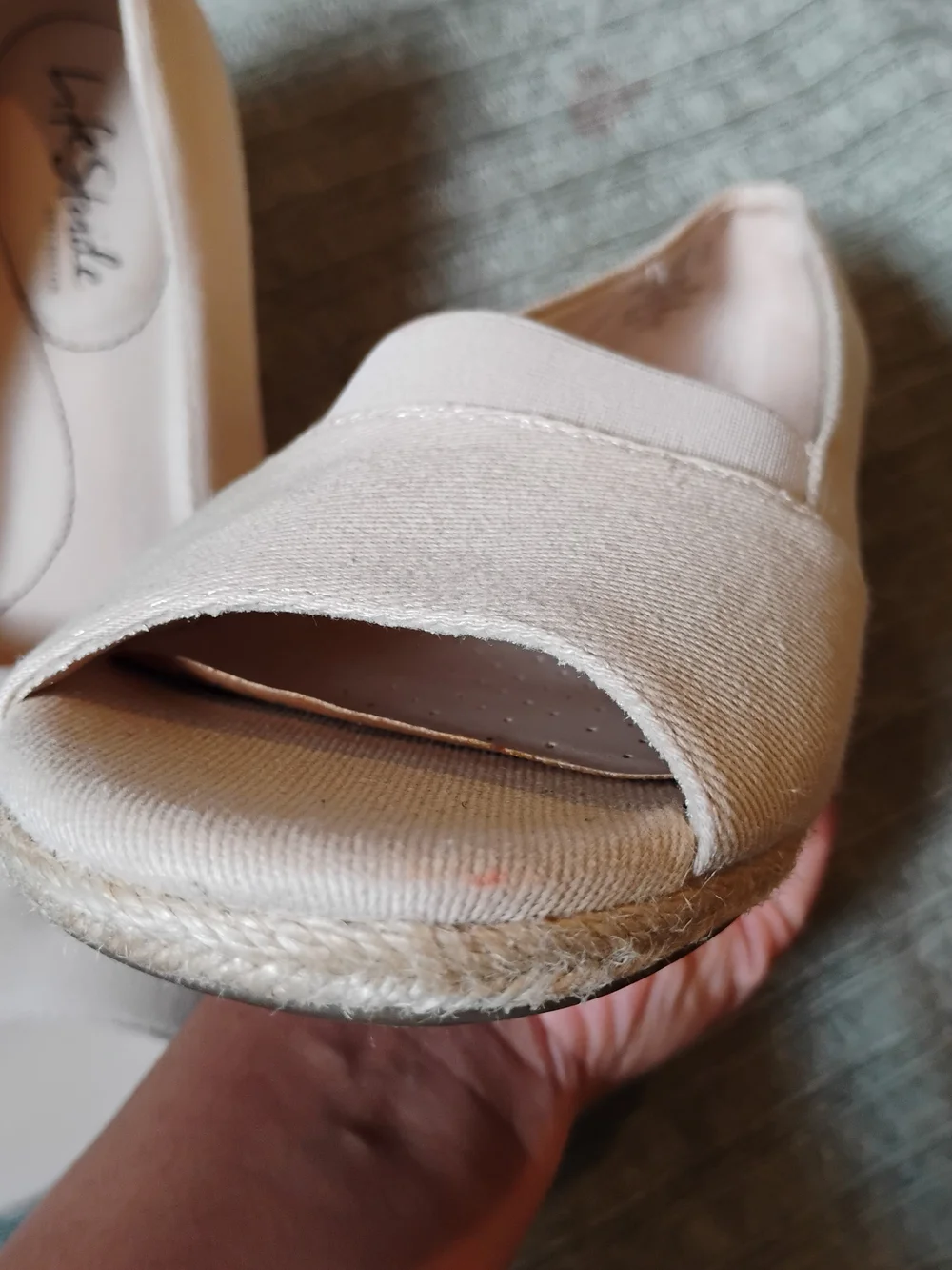 LifeStride Sola Espadrille Wedge Sandals Peep Toe Beige Size 8.5W